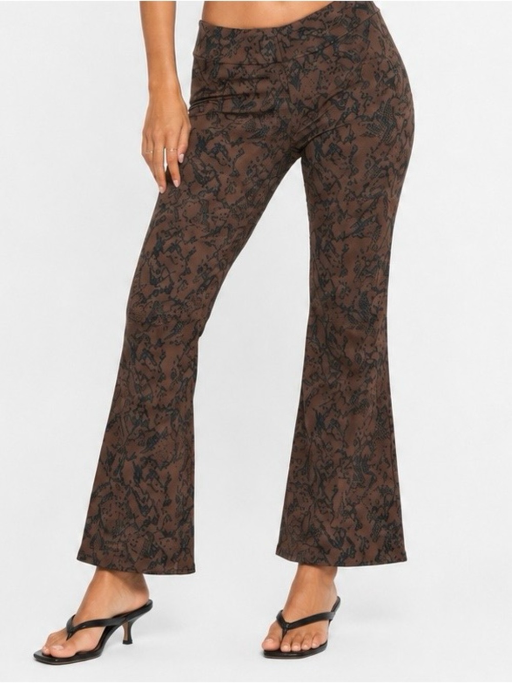 Cabi Snakeskin Print Flare Pants Brown Black Y2K Boho Size Medium